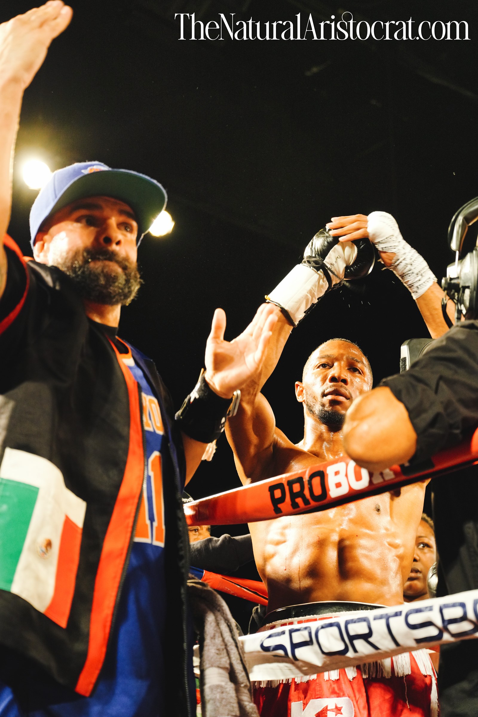 MSG Photos: Coach Alexander Serna, Boxer Khainell Wheeler. Photo Credit: © 2024 Nir Regev / TheNaturalAristocrat.com