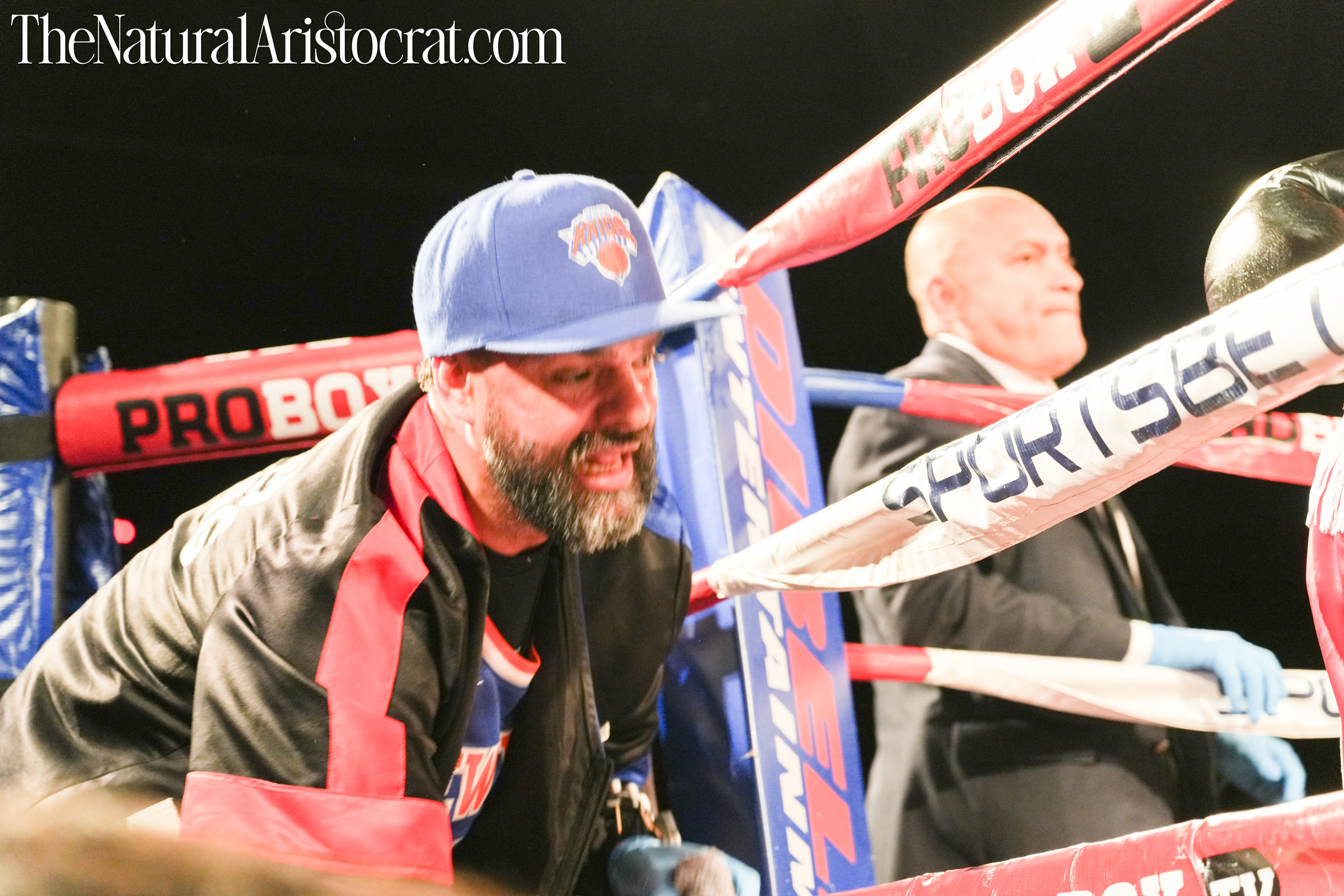 MSG Photos: Coach Alexander Serna and Boxer Khainell Wheeler in his fight against Konrad Kaczmarkiewicz on October 23, 2024. Photo Credit: © 2024 Nir Regev / TheNaturalAristocrat.com