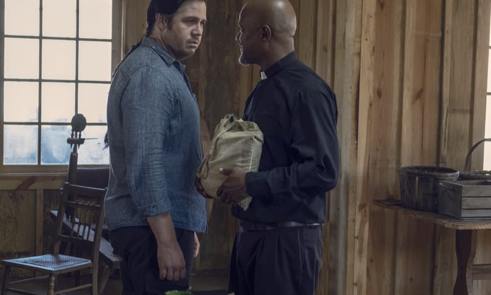 Seth Gilliam as Father Gabriel Stokes, Josh McDermitt as Dr. Eugene Porter - The Walking Dead _ Season 9, Episode 12 - Photo Credit: Gene Page/AMC