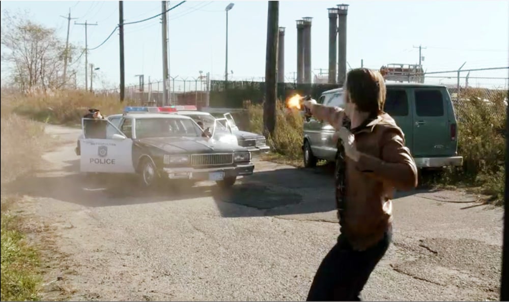 Bill Heck as Young Mickey Donovan shoots back in vain on Showtime's Ray Donovan Season 7 Episode 7 "The Transfer Agent" - Screenshot/Photo Credit: Showtime