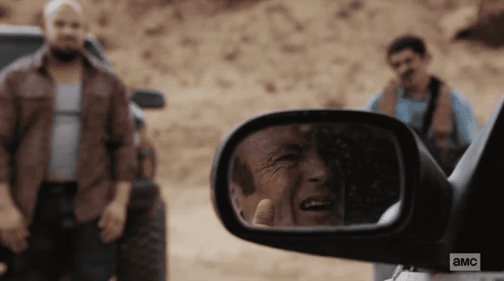 Better Call Saul - Gabriel 'G-Rod' Rodriguez as El Jefe signals Jimmy McGill/Saul Goodman [Bob Odenkirk] to get out of the car  - Better Call Saul Season 5 Episode 8 "Bagman" - GIF Credit via AMC