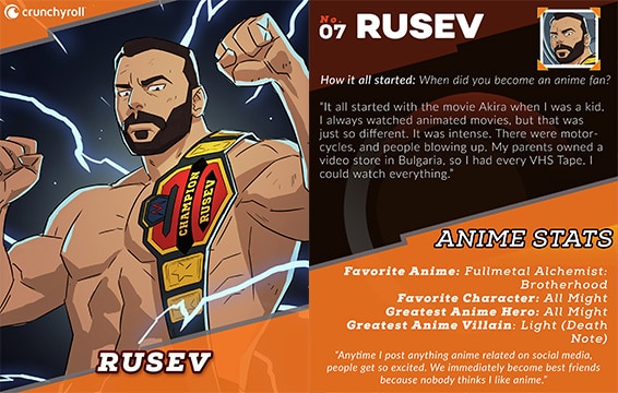 Miro - Miroslav 'Miro' Barnyashev (Former WWE Superstar Rusev) on Anime - Art Credit: Crunchyroll