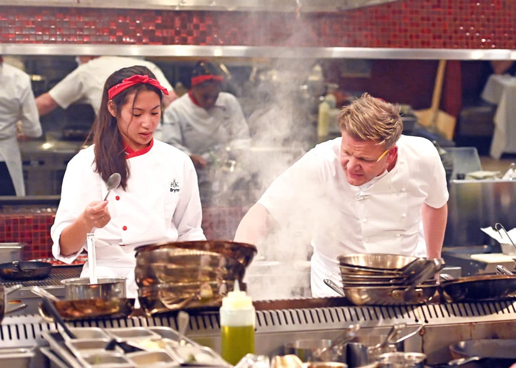 HELL'S KITCHEN: L-R: Contestant Brynn and chef/host Gordon Ramsay in the “If You Can’t Stand” episode airing Monday, July 12 (8:00-9:00 PM ET/PT) on FOX. CR: Scott Kirkland / FOX. © 2021 FOX MEDIA LLC.