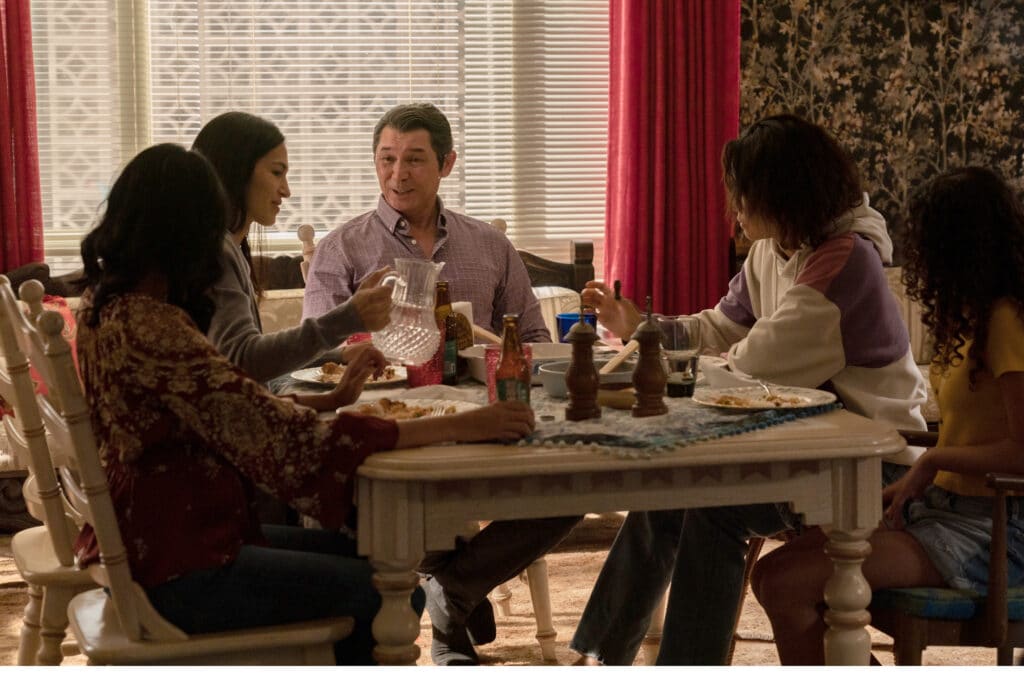 THE CLEANING LADY: L-R: Martha Millan, Elodie Yung, guest star Lou Diamond Phillips, Sean Lew and Faith Bryantin the ÒKabayanÓ episode of THE CLEANING LADY airing Monday, Jan. 31(9:01-10:00 PM ET/PT) on FOX. ©2022 Fox Media LLC. CR: John Britt/FOX