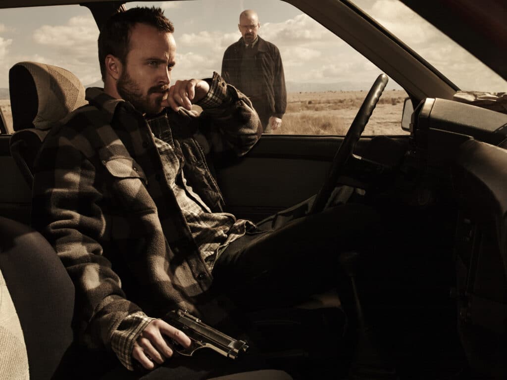 Jesse Pinkman (Aaron Paul) and Walter White (Bryan Cranston) - Breaking Bad _ Season 5B _ Gallery - Photo Credit: Frank Ockenfels 3/AMC