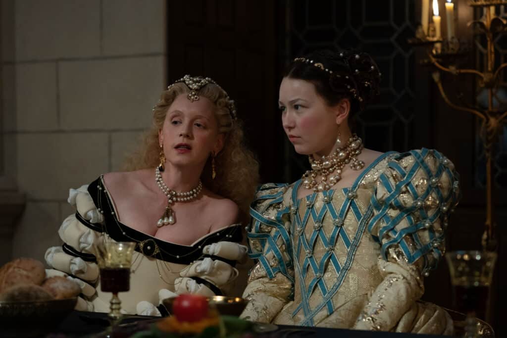 Ludivine Sagnier as Diane de Poitiers and Liv Hill as Young Catherine de Medici on The Serpent Queen. Photo Credit: STARZ