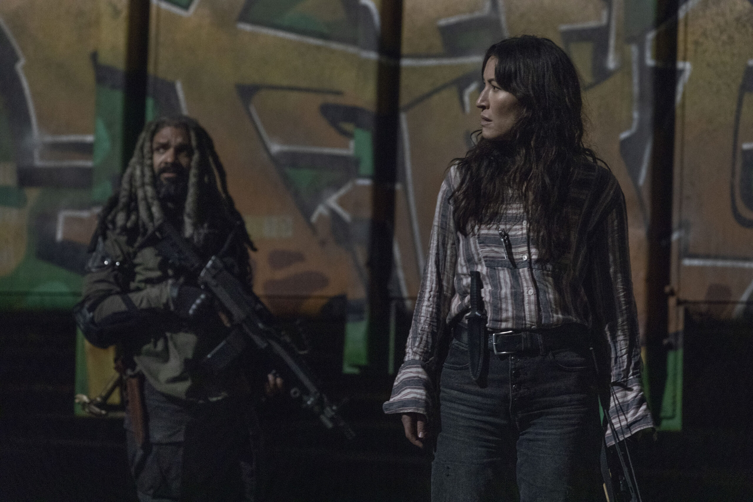 Khary Payton as Ezekiel, Eleanor Matsuura as Yumiko - The Walking Dead _ Season 10, Episode 16 - Photo Credit: Jackson Lee Davis/AMC
