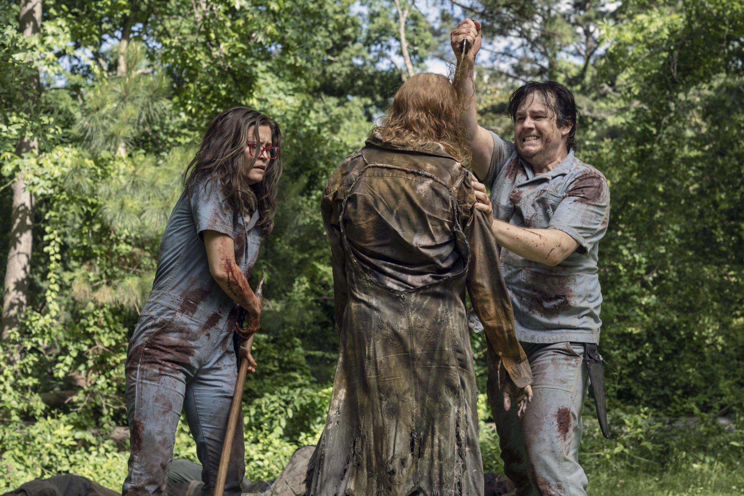 Josh McDermitt as Eugene Porter, Chelle Ramos as Stephanie - The Walking Dead _ Season 11, Episode 7 - Photo Credit: Josh Stringer/AMC