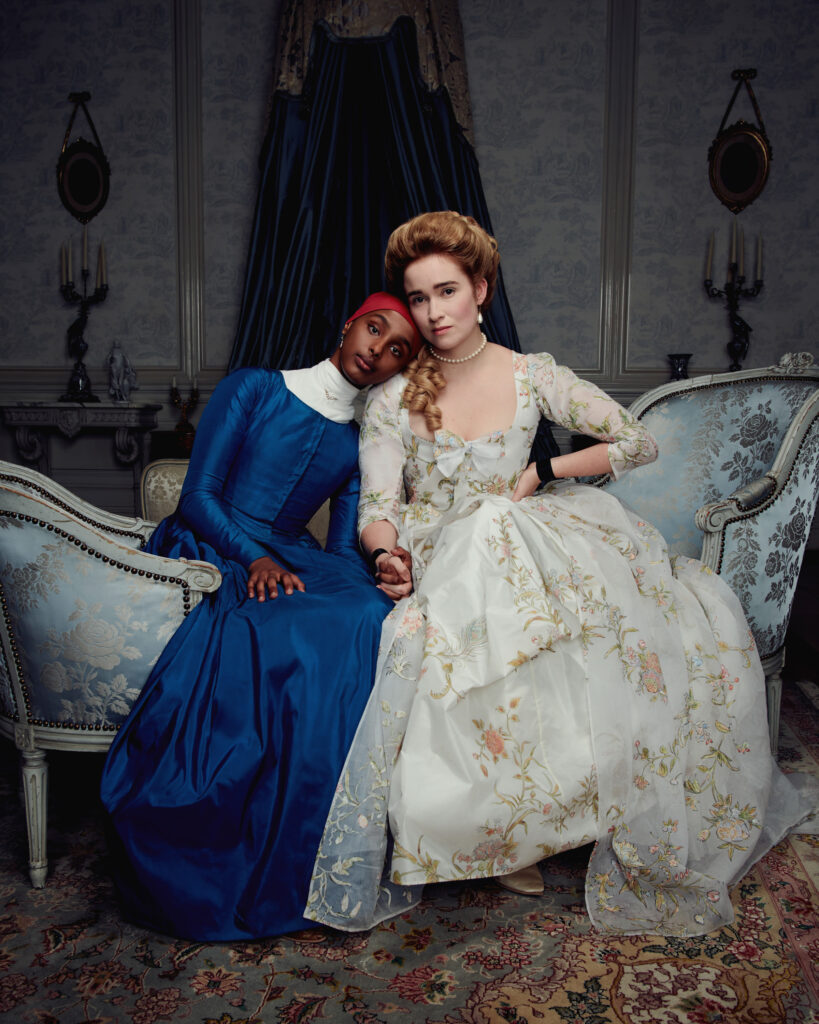 Kosar Ali as Victoire and Alice Englert as Camille in Dangerous Liaisons TV Series Season 1. Photo Credit: STARZ