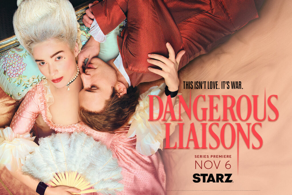 Alice Englert as Camille and Nicholas Denton as Pascal Valmont on Dangerous Liaisons Season 1. Photo Credit: STARZ