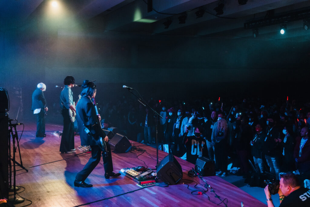 Hiroyuki Isobe, Yoohei Kawakami, Masaki Shirai of [Alexandros] perform at Anime NYC. Photo Credit: Dower Photography