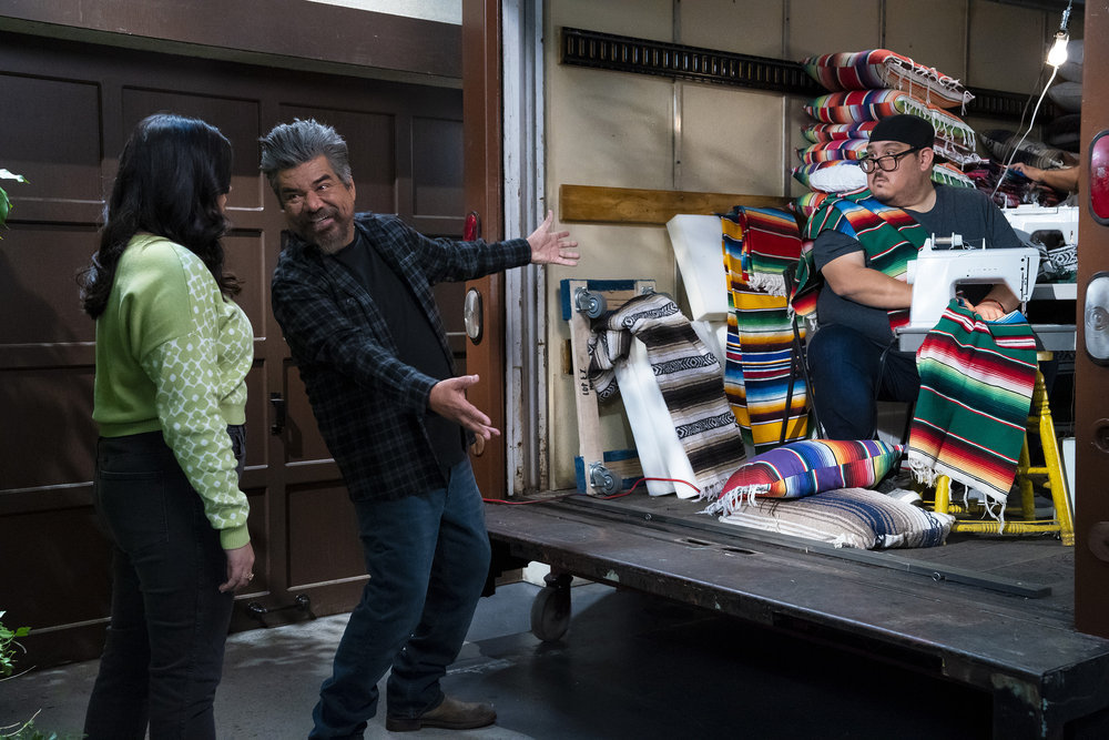 LOPEZ VS LOPEZ -- "Lopez vs Appropriation" Episode 112 -- Pictured: (l-r) Mayan Lopez as Mayan, George Lopez as George, Momo Rodriguez as Momo -- (Photo by: Nicole Weingart/NBC)