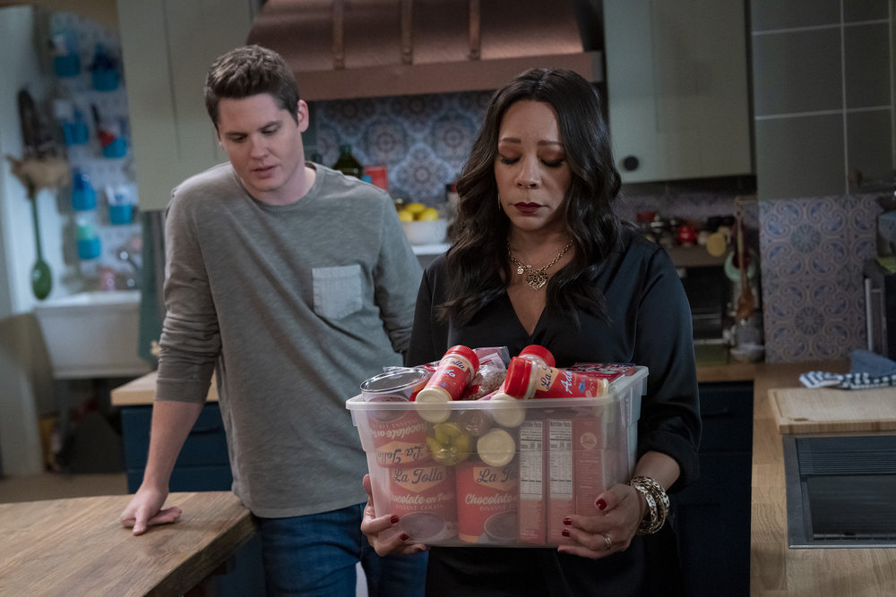LOPEZ VS LOPEZ -- "Lopez vs Appropriation" Episode 112 -- Pictured: (l-r) Matt Shively as Quinten, Selenis Leyva as Rosie -- (Photo by: Nicole Weingart/NBC)