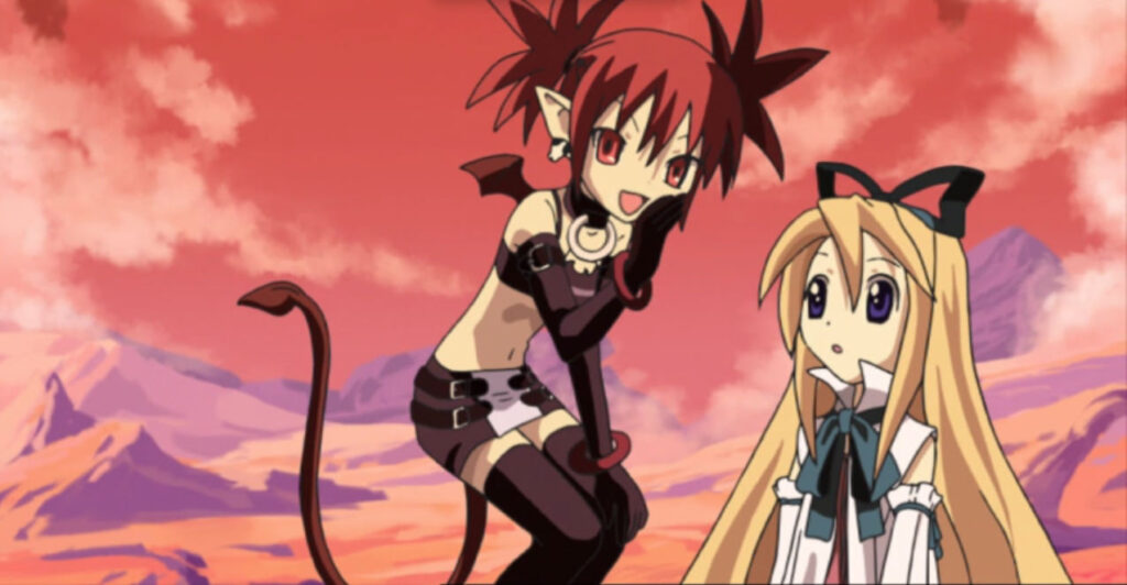 Etna and Flonne in Disgaea Anime Dub. Art Credit: OLM, Inc. / Funimation / Original art design by Takehito Harada and NIS