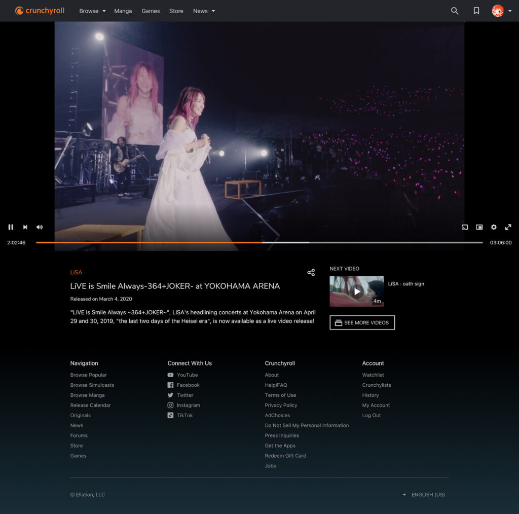 LiSA performance captured on new Crunchyroll Music Hub. Photo provided by Crunchyroll