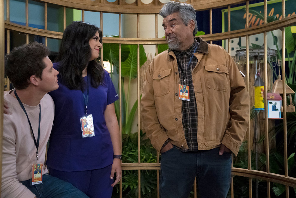 LOPEZ VS LOPEZ -- "Lopez vs Cheating" Episode 116 -- Pictured: (l-r) Matt Shively as Quinten, Mayan Lopez as Mayan, George Lopez as George -- (Photo by: Nicole Weingart/NBC)