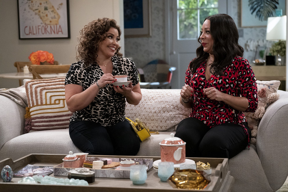 LOPEZ VS LOPEZ -- "Lopez vs Cheating" Episode 116 -- Pictured: (l-r) Justina Machado as Bunny, Selenis Leyva as Rosie -- (Photo by: Nicole Weingart/NBC)