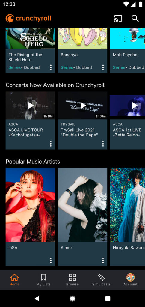 Crunchyroll live music concert selection for premium users. Photo provided by Crunchyroll