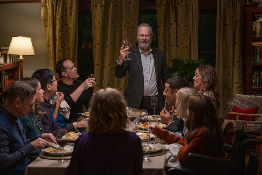 Mireille Enos as Lily, Haig Sutherland as Finny, Suzanne Cryer as Gracie Dubois, Arthur Keng as Teddy, Alvina August as June, Diedrich Bader as Tony, Bob Odenkirk as Hank, Cedric Yarbrough as Paul Rourke, Alison Araya as Joanie, Nancy Robertson as Billie Quigley and Shannon DeVido as Emma Wheemer in Lucky Hank (Season 1, Episode 4). Photo Credit: Sergei Bachlakov/AMC in Lucky Hank (Season 1, Episode 5). Photo Credit: Sergei Bachlakov/AMC