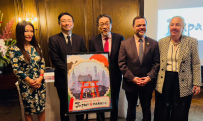 Pictured from left to right: Kumiko Yoshii (Japan Parade Executive Producer), Daisuke Ugaeri (Japan Day Chairman of the Board of Directors), Mikio Mori (Ambassador, Consul-General of Consulate General of Japan, New York), Luis R. Sepúlveda (New York State Senator - 32nd Senate District), Gale A. Brewer (Upper West Side Council Member - District 6). Photo Credit: Nir Regev - The Natural Aristocrat®.