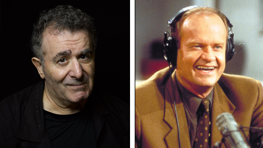 Photo Credit: (left) Headshot courtesy of actor Saul Rubinek / (right) Actor Kelsey Grammer as Frasier Crane in NBC''s television comedy series "Frasier." Episode: "Mary Christmas" - As excitement builds over his hosting the holiday parade, Dr. Frasier Crane hosts his radio show. (Photo by Gale Adler/Paramount)