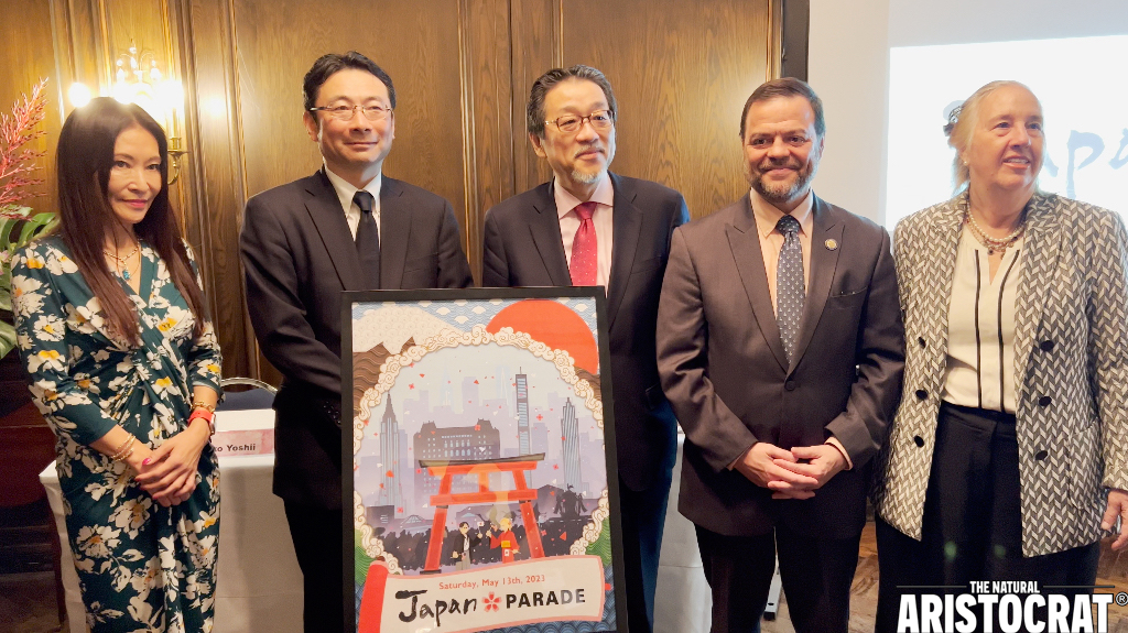 Pictured from left to right: Kumiko Yoshii (Japan Parade Executive Producer), Daisuke Ugaeri (Japan Day Chairman of the Board of Directors), Mikio Mori (Ambassador, Consul-General of Consulate General of Japan, New York), Luis R. Sepúlveda (New York State Senator - 32nd Senate District), Gale A. Brewer (Upper West Side Council Member - District 6). Photo Credit: Nir Regev - The Natural Aristocrat®.