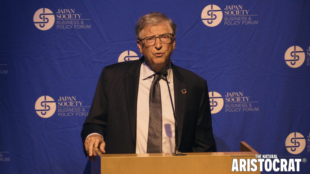 Microsoft co-founder Bill Gates speaking at Japan Society in NYC on 9/21/23. Photo Credit: Nir Regev - The Natural Aristocrat®