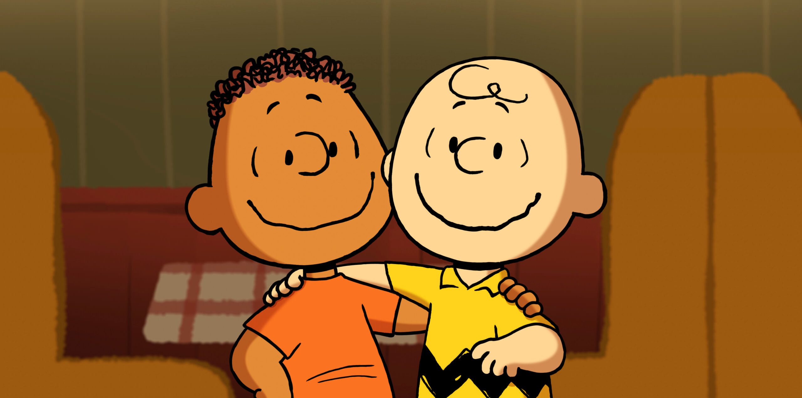Franklin Armstrong and Charlie Brown in "Snoopy Presents: Welcome Home, Franklin," premiering February 16, 2024 on Apple TV+.