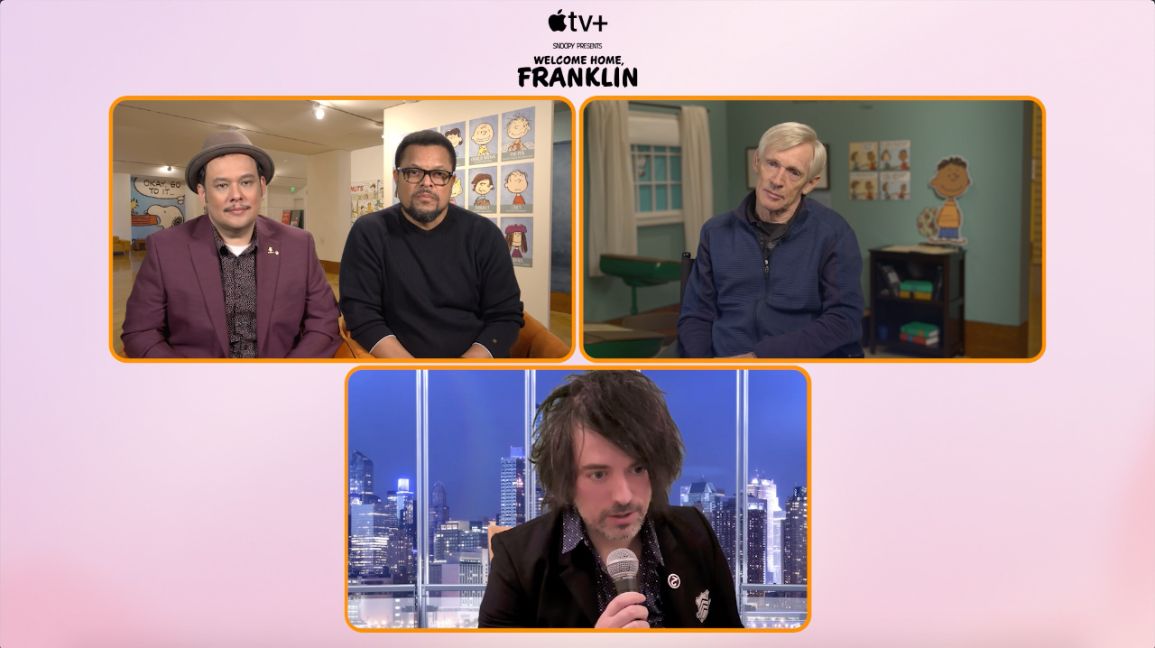 Raymond S. Persi, Robb Armstrong, and Craig Schulz interviewed by Nir Regev of The Natural Aristocrat®. Credit: Apple TV+