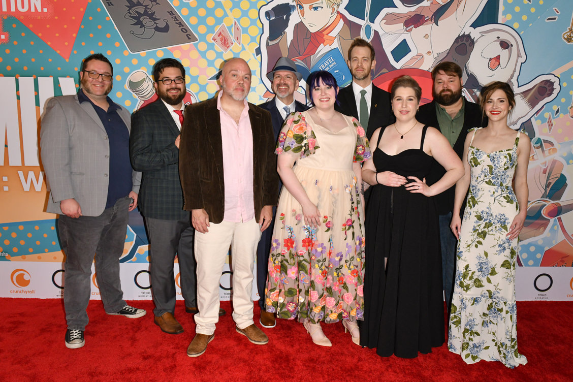 LOS ANGELES, CALIFORNIA - APRIL 11: (L-R) Tyson Rinehart, Anthony Bowling, Tyler Walker, Phil Parsons, Megan Shipman, Alex Organ, Natalie Van Sistine, Cris George, and Lindsay Seidel attend World Premiere Of The English Dub Version Of "SPY x FAMILY CODE: White" at DGA Theater Complex on April 11, 2024 in Los Angeles, California. (Photo by Craig Barritt/Getty Images for Crunchyroll)