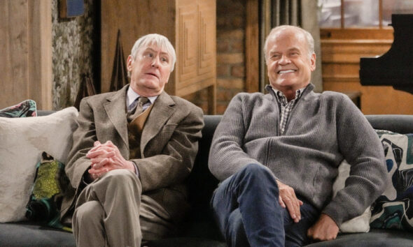 L-R: Nicholas Lyndhurst as Alan and Kelsey Grammer as Frasier in Frasier, episode 1, season 2 streaming on Paramount+, 2024. Photo credit: Chris Haston/Paramount+