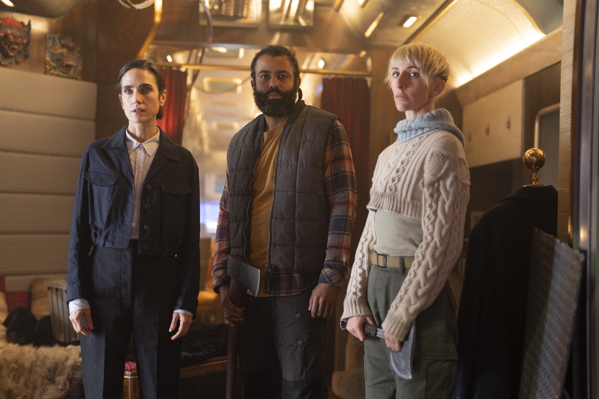 Jennifer Connelly, Daveed Diggs, Mickey Sumner - Snowpiercer (Season 4, Episode 10). Photo Credit: David Bukach/AMC