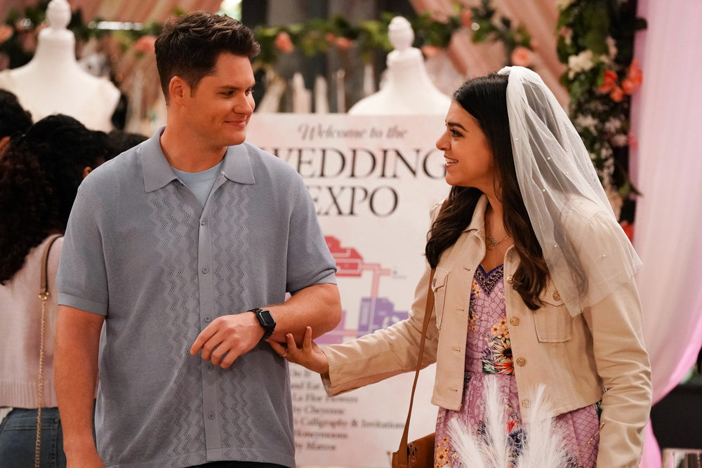 LOPEZ VS LOPEZ -- "Lopez vs Wedding" Episode 301 -- Pictured: (l-r) Matt Shively as Quinten, Mayan Lopez as Mayan -- (Photo by: Nicole Weingart/NBC)