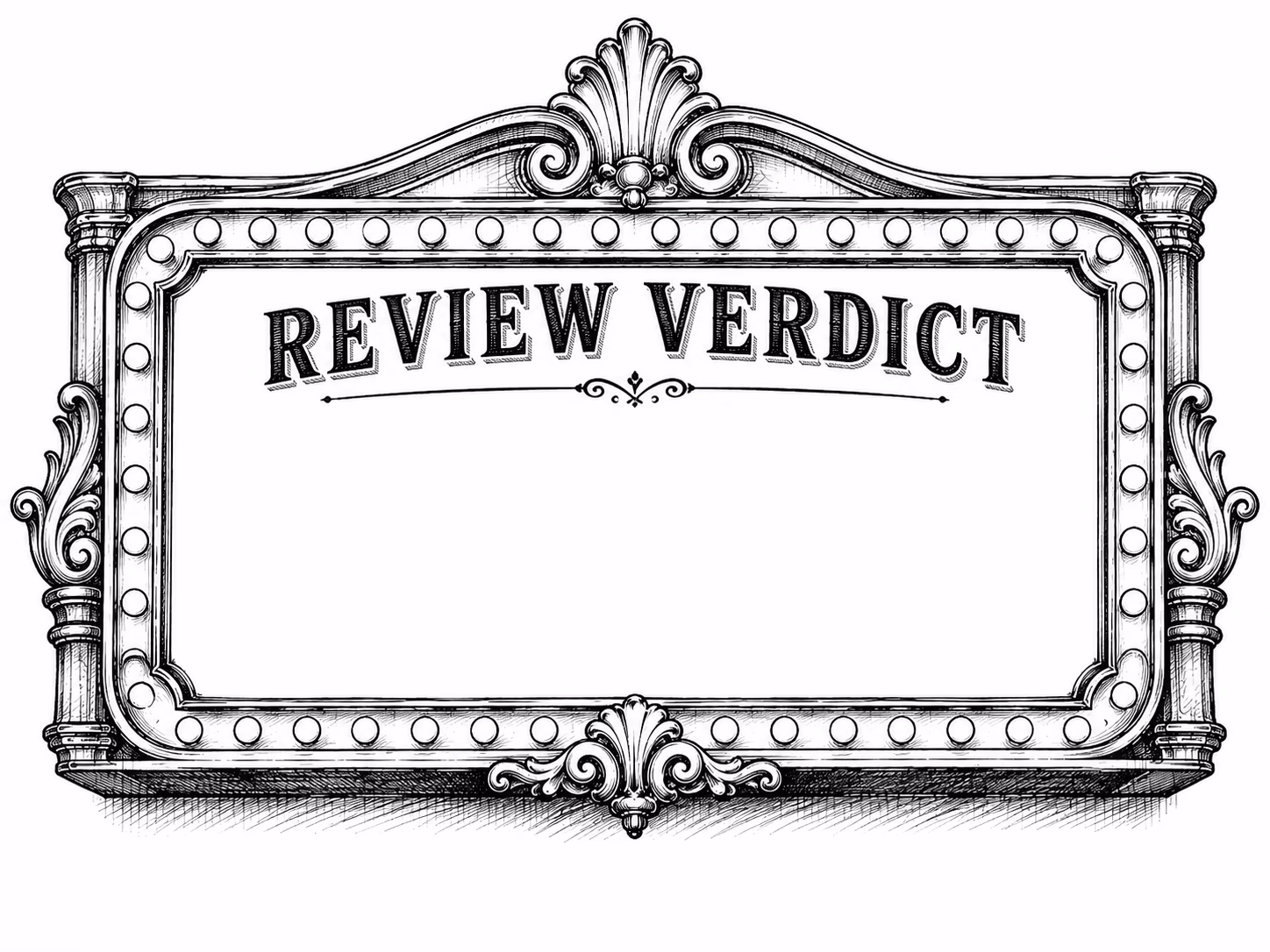 Review Verdict marquee board with shadow lettering